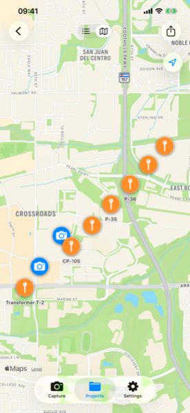 Terramark map view with photo and waypoint pins